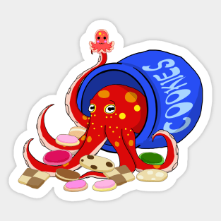 Octopus in a jar of cookies (red) Sticker